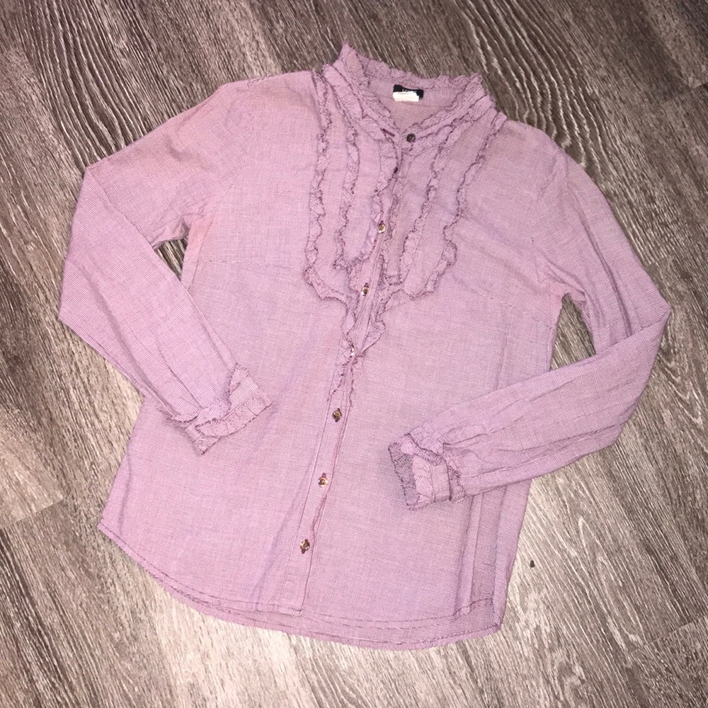 FINAL OFFER JCrew purple & white ruffle buttondown